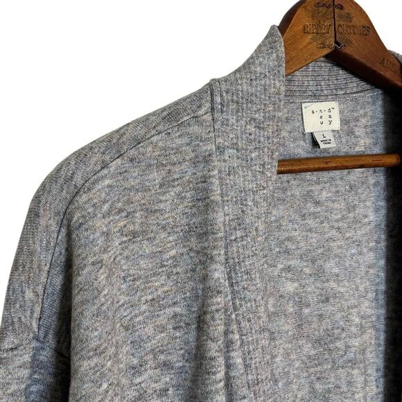 A New Day Heather Ribbed Trim Open Front Long Sleeve Duster Cardigan Gray Large - Picture 5 of 8